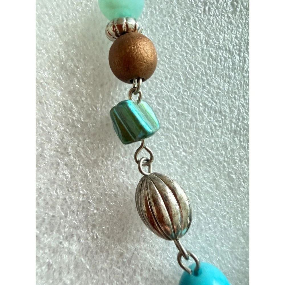 Tanya Creations Turquoise Blue Beaded Y Drop Cluster Pendant Necklace NWT